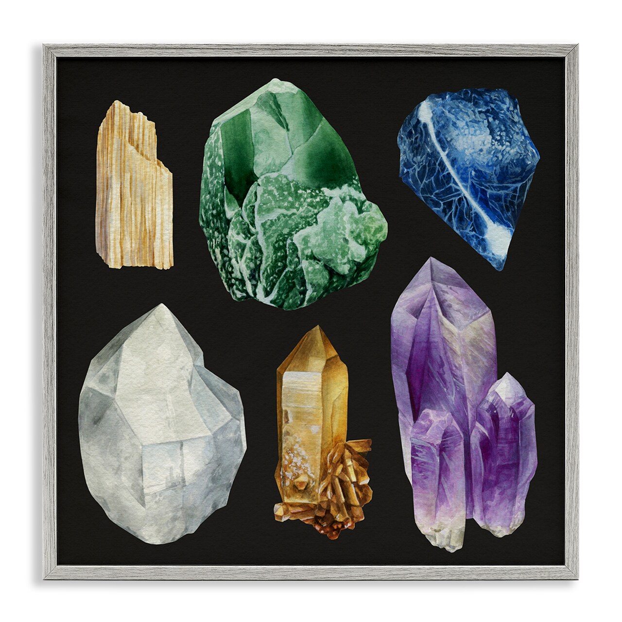 Stupell Industries Natural Varied Gemstones Framed Giclee Wall Art Design by Grace Popp
